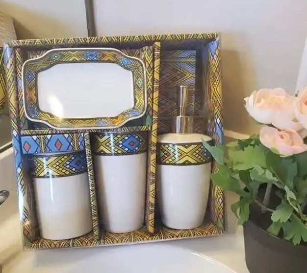 Red Ginger Spices 4 piece shower set - Ethiopian Saba Design