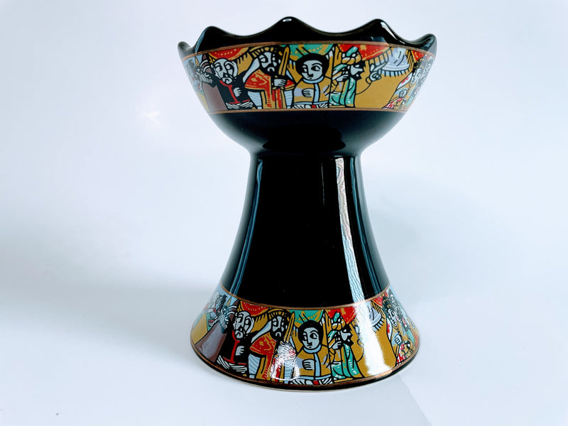 Red Ginger Spices Traditional Ethiopian Incense Holder - White Tibeb Pattern