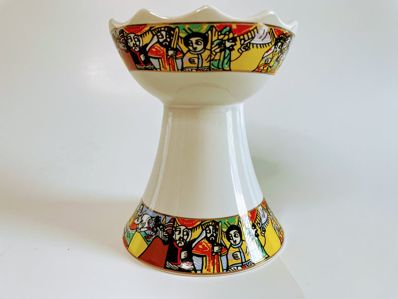 Red Ginger Spices Traditional Ethiopian Incense Holder - White Tibeb Pattern