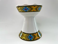 Red Ginger Spices Traditional Ethiopian Incense Holder - White Tibeb Pattern