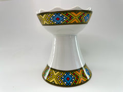 Red Ginger Spices Traditional Ethiopian Incense Holder - White Tibeb Pattern